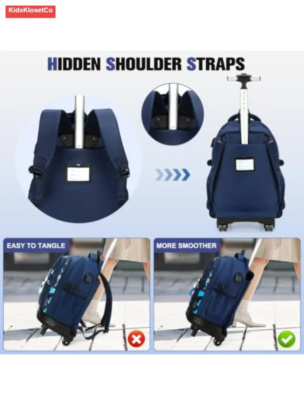 Rolling Backpack with Wheels for Boys, Kids School Luggage Set with Lunch Bag &
